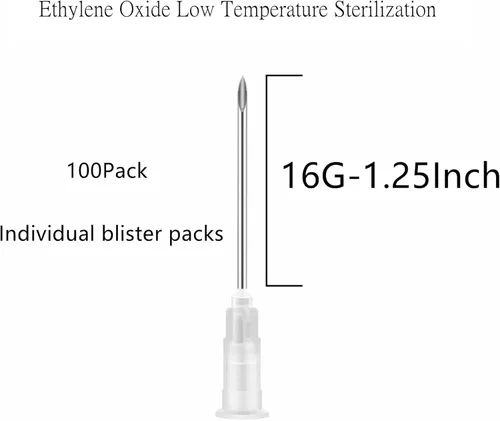 Vista 2 de Aguja desechable Luer Lock, paquete de 100 (16G-1.25 pulgadas)