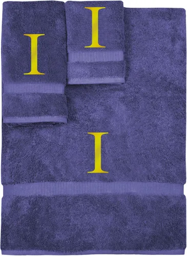 Vista 192 de Juego de toallas con monograma, regalo personalizado, juego de 3 - Letra de bloque dorada bordada en toalla - Extra absorbente 100% algodón turco