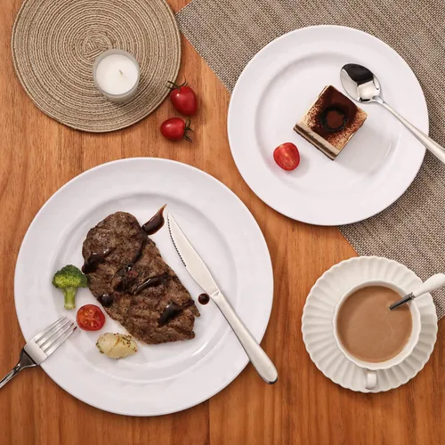Vista 3 de TP Platos de cena de melamina de 8.5", juego de 6 platos, platos de servir irrompibles para interior y exterior, servicio para 6, color blanco