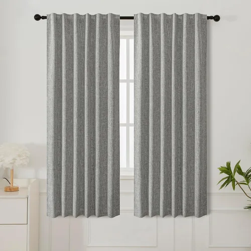 Vista 37 de INLINAS Cortinas opacas con textura anudada de lino sintético, 100% bloqueo de luz, reducción de ruido, ojales de tela de triple capa para Beige