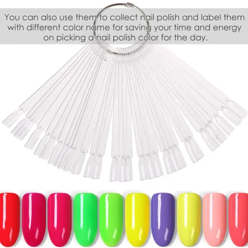 Vista 2 de KINGMAS 150 piezas de palos de muestras de uñas con anillo, exhibición de color transparente para arte de uñas, puntas de uñas postizas, palos