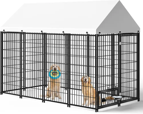 Vista 9 de Yafylly Perrera grande de 10 x 10 x 6 pies para perros grandes – Perrera resistente al aire libre con techo, perreras cubiertas con puerta