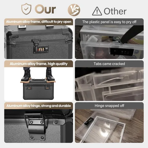 Vista 5 de LOCKCURX Caja de bloqueo de aleación de aluminio con código, caja de almacenamiento con cerradura para medicamentos, efectivo, teléfono y objetos