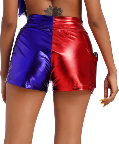 Vista 4 de Pantalones cortos metálicos brillantes para mujer, pantalones cortos de baile con lentes de sol