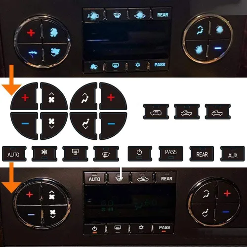 Vista 2 de AC Dash Accents - Kit de reparación de calcomanías de botón para fijar botones de control de aire acondicionado desteñidos arruinados – Repuesto