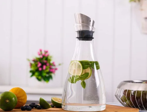 Vista 7 de Purefold - Jarra de vidrio de 44 onzas con tapa de acero inoxidable, jarra para té helado, jarra para jugo, tetera y cafetera, vajilla perfecta
