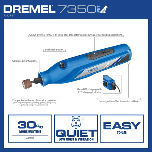 Vista 2 de Dremel 7350-PET 4V Molinillo de uñas para mascotas y perros, recortador de uñas fácil de usar y seguro, kit profesional de aseo para mascotas