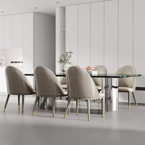 Vista 2 de Sillas de comedor, Silla de acento tapizada con patas de metal para comedor sala de estar, Sillas para comedor (dorado)