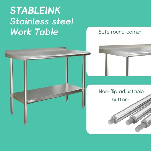 Vista 3 de STABLEINK NSF - Mesa de preparación de acero inoxidable de 30 x 24 pulgadas, mesa de trabajo y preparación de metal con protector contra