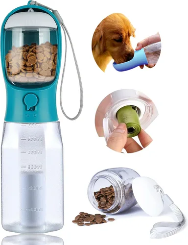 Vista 23 de Botella de agua para perros con contenedor de alimentos, dispensador de agua portátil para perros para mascotas para caminar al aire libre