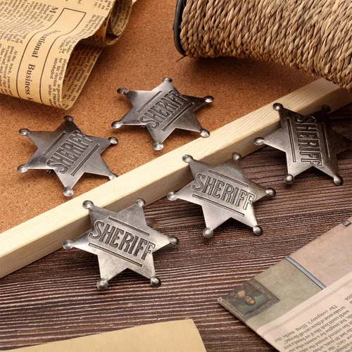 Vista 3 de 5 piezas de insignia de sheriff insignia de juguete insignia de metal de sheriff del viejo oeste de vaquero insignia de utilería insignia