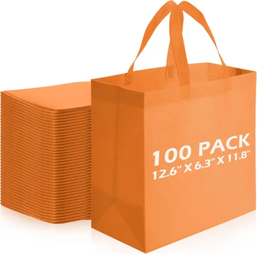 Vista 8 de Reginary 100 bolsas reutilizables con asa de comestibles no tejidas para tiendas, eventos y tiendas minoristas (beige)