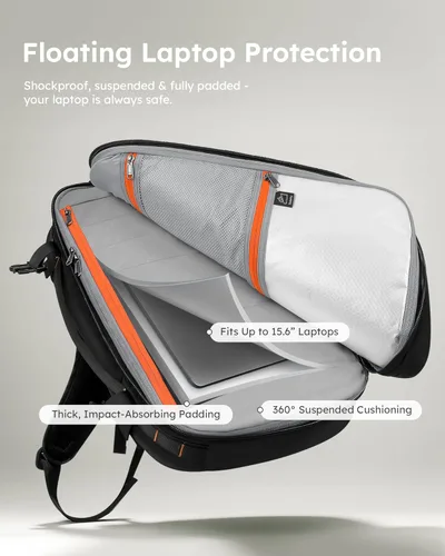 Vista 3 de Tolaccea - Mochila de viaje, aprobada para vuelos con TSA, mochila de transporte para negocios, mochila de computadora grande y duradera, Negro