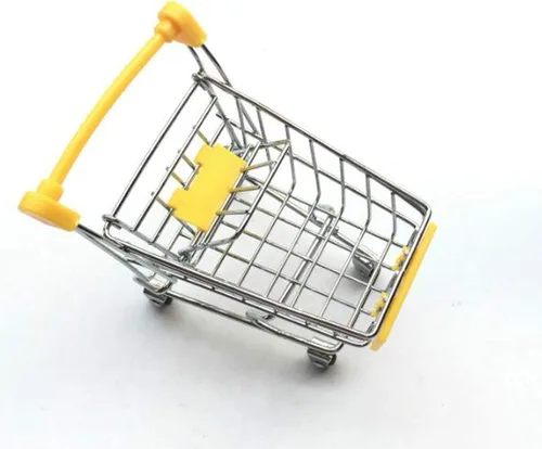 Vista 5 de 2 PC Mini Carrito de la compra Pequeño Carrito de Supermercado Metal Compras Utilidad Supermercado Carro de Mano, Amarillo y Rosa