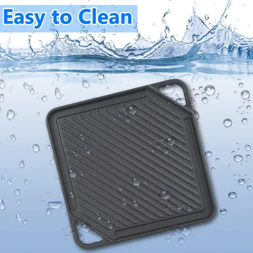 Vista 7 de GasSaf Plancha reversible de hierro fundido, sartén de doble cara perfecta para estufas y parrillas de gas, 10 x 10 pulgadas Single Burner