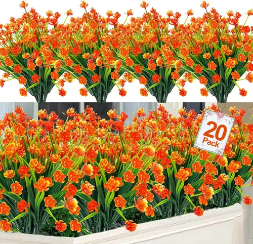 Vista 11 de Turnmeon - 20 Ramos de flores artificiales para decoración de exteriores, primavera o verano, hogar o jardín, resistentes a los rayos ultravioleta