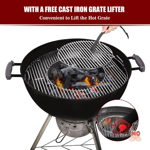 Vista 5 de Rejilla de cocina con bisagras de acero inoxidable, sistema de barbacoa gourmet para parrillas Weber de carbón de 22 pulgadas con elevador