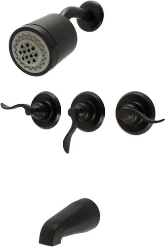 Vista 5 de Kingston Brass KB8237NFL NuWave - Grifo francés de triple mango para bañera y ducha en latón cepillado