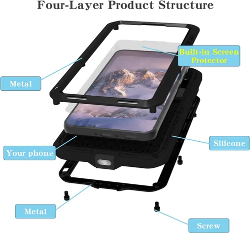 Vista 4 de LOVE MEI Funda para Samsung Galaxy S23 5G con protector de pantalla de vidrio templado, a prueba de golpes, a prueba de arañazos, híbrida de metal