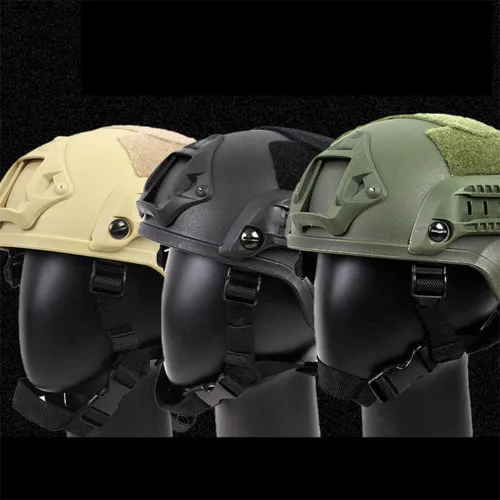 Vista 7 de Casco Airsoft Mich 2000 táctico con protección para los oídos, montaje NVG frontal y riel lateral