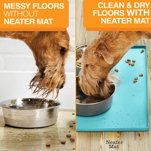 Vista 6 de Neater Pet Brands Neater Mat - Tapetes para mascotas para comida y agua, tapete para tazón de gato y perro, de silicona impermeable, bandeja