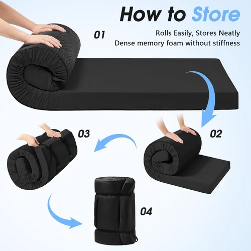 Vista 9 de CYMULA Almohadilla de Colchón de Espuma Viscoelástica para Acampar, Almohadilla para Dormir de 3 Pulgadas para Acampar, Base Antideslizante Inferior