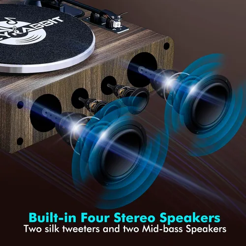 Vista 4 de Tocadiscos con altavoz, tocadiscos de vinilo con cartucho magnético para decoración del hogar y entretenimiento, tocadiscos de vinilo adecuado