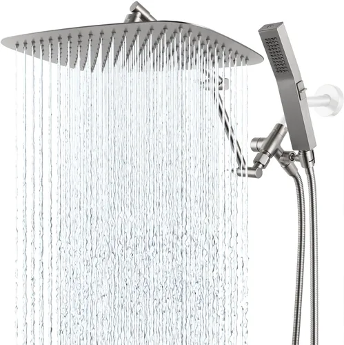 Vista 17 de G-Promise Cabezal de ducha de metal de 10 pulgadas con combo de rociador de mano, desviador de 3 ajustes, brazo de extensión ajustable con juntas