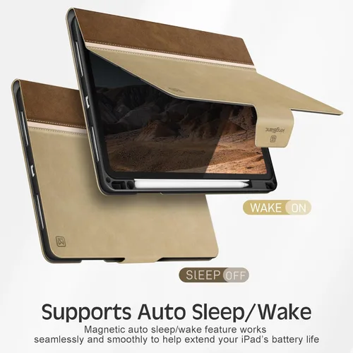 Vista 4 de KingBlanc Funda para iPad Pro de 11 pulgadas de 4ª/3ª/2ª/2ª generación (2022/2021/2020) con soporte para lápices, funda de soporte bicolor de cuero
