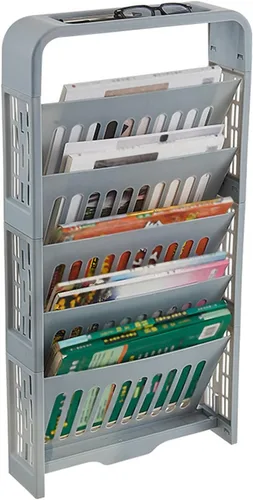 Vista 6 de Yosoo Estantería industrial movible, estante para libros de 5 niveles, gran capacidad, compacto, resistente, carrito de utilidad, almacenamiento