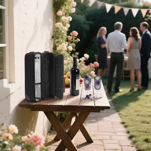 Vista 6 de ALLCAMP - Bolsa de vino con compartimento refrigerador, juego de picnic que lleva dos juegos de vajilla