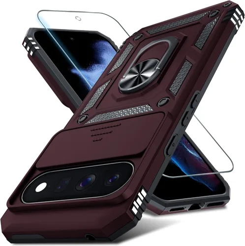 Vista 28 de Funda Janmitta Compatible con Google Pixel 9/9 Pro con cubierta deslizante para lente de cámara incorporada + protector de pantalla + soporte
