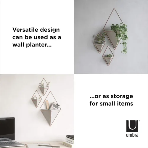 Vista 7 de Umbra Trigg Hanging Planter Vase Wall Decor, Set of 2 Pots Containers for Succulents, Cactus, Faux Plants, and More, Small, Grey/Copper