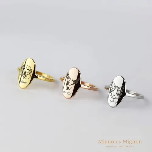 Vista 3 de MignonandMignon Custom Pet Portrait Jewelry Mother's Day Gift Dog Lover Personalized Ring for Her Cat Lover Unique - OR-AP