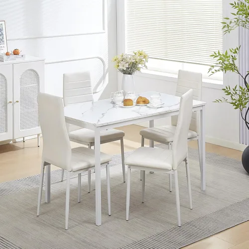 Vista 37 de Juego de comedor de 5 piezas para 4 mesas de comedor de mármol con sillas, mesa de cocina rectangular y sillas para cocina del hogar, comedor