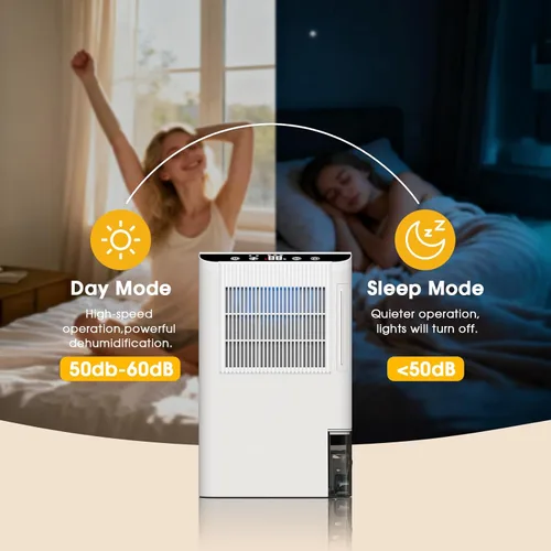 Vista 2 de Deshumidificadores para el hogar, deshumidificador pequeño de 2000 pies cuadrados con manguera de drenaje de 3.3 pies, tanque de 2.5 L, modo
