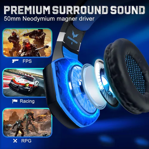 Vista 2 de Auriculares para juegos Xbox One con sonido envolvente estéreo auriculares para juegos PS4 con micrófono y luz LED con cancelación de ruido