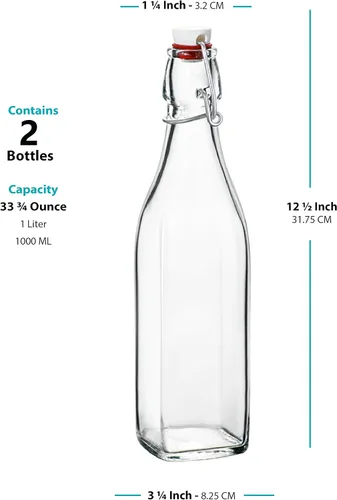 Vista 5 de Botellas de vidrio transparentes con tapa abatible y tapas, 33.75 onzas, botellas de agua de vidrio herméticas con tapa abatible, ideales