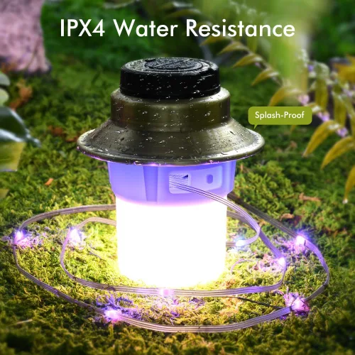 Vista 3 de Luces LED recargables y linterna, lámpara impermeable con 5 modos de luces RGB, luz de tienda de campaña de brillo ajustable, linterna al aire libre