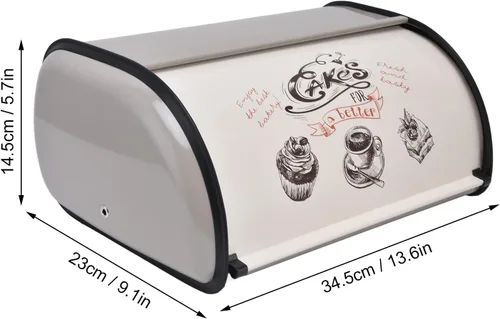 Vista 4 de Contenedor de almacenamiento de pan de acero inoxidable mate con tapa enrollable, caja de pan para encimera de cocina, a prueba de huellas