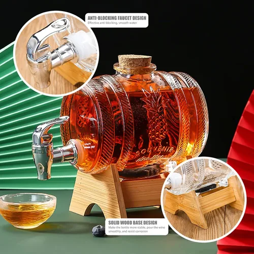 Vista 2 de Dispensador de bebidas de vidrio con soporte, dispensador de bebidas de 0.26 galones (1 litro), dispensador de bebidas de cristalería para jugo
