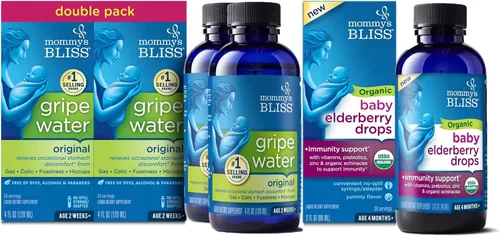 Mommy's Bliss Gripe Water Original - Agua anisada original, 4 fl oz (paquete de 2) con gotas de saúco orgánico para bebé, 3 fl oz (paquete de 1)