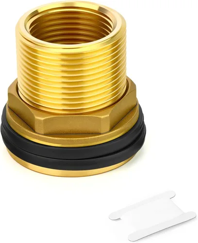 1 conector de tanque de agua de latón, 1 pulgada NPT hembra 1-1/4 pulgadas NPT macho, adaptador de tanque de mamparo, con anillo de goma, para