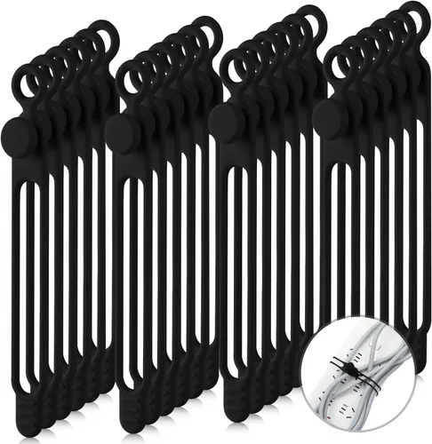 Vista 12 de Nuanchu 40 piezas de bridas para cables de silicona, soporte reutilizable, correas ajustables, organizador multiusos para cables de carga para Negro