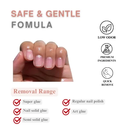 Vista 7 de Bolígrafo removedor de pegamento para uñas a presión, diseño de clic y quitar, fórmula suave sin acetona para uñas postizas y pegamento de uñas