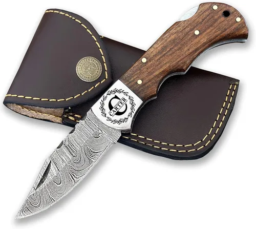 Vista 7 de Cuchillo plegable de bolsillo de acero de damasco WINTERFELL hecho a mano, cuchillos de alta calidad de 6.5 pulgadas, cuchillo de bolsillo pequeño