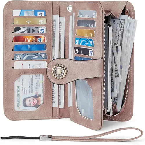 Vista 2 de BOSTANTEN Cartera de cuero genuino para mujer, de gran capacidad, cartera de mano con bloqueo RFID