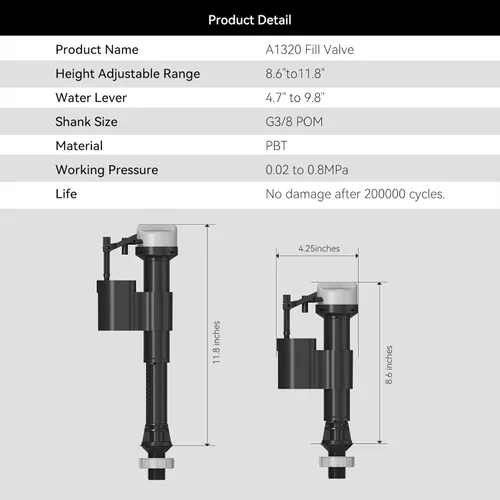 Vista 9 de R&T Válvula de llenado de inodoro A1250, kit de reparación de inodoro dentro del tanque, kit de repuesto universal para inodoro, fugas de inodoro