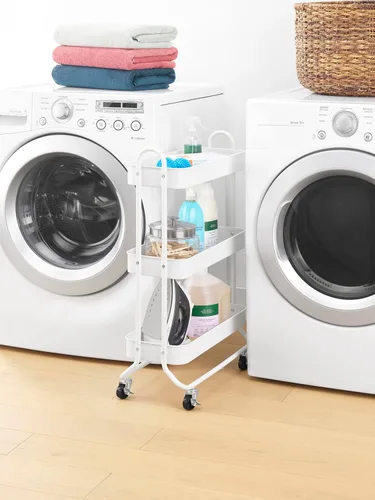 Vista 9 de Carrito con ruedas con 3 estantes para almacenar utensilios para hacer la colada, de Whitmor