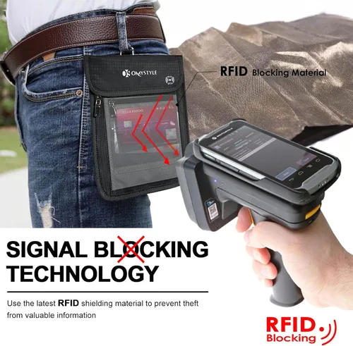 Vista 3 de Soporte para pasaporte con bloqueo RFID, bolsa de viaje para el cuello para mujeres y hombres para mantener efectivo y documentos seguros, Negro